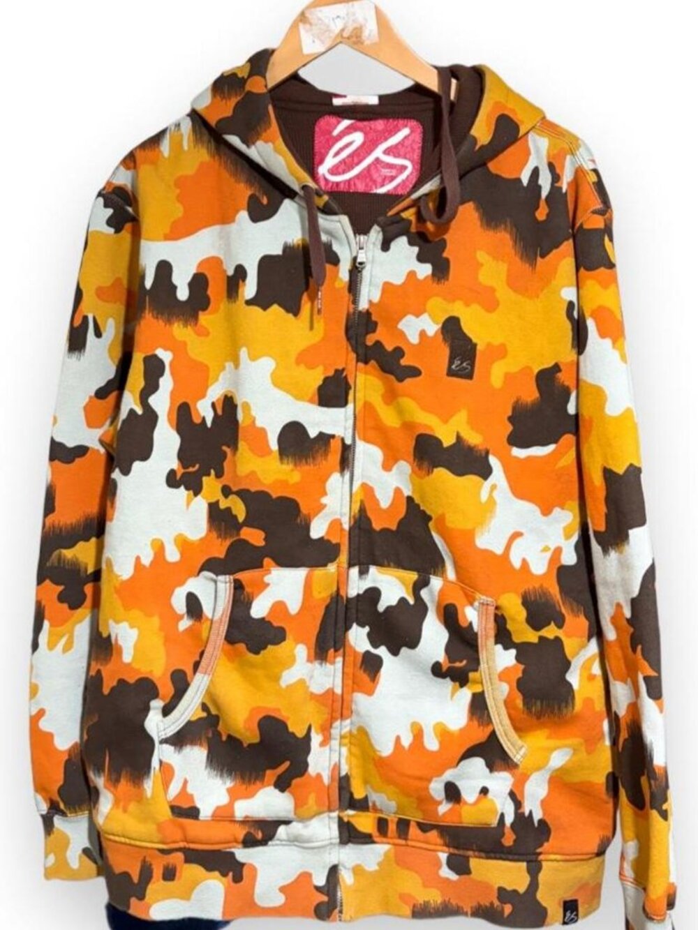 ES Skateboarding Orange camouflage zip up hoodie